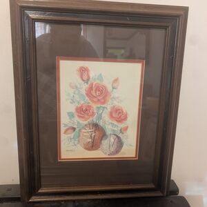Framed Floral Art Print with Pink Roses